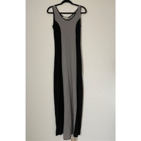 Ya Los Angeles Striped Maxi Tank Dress L Black White Sleeveless Bodycon Casual - Picture 1 of 7